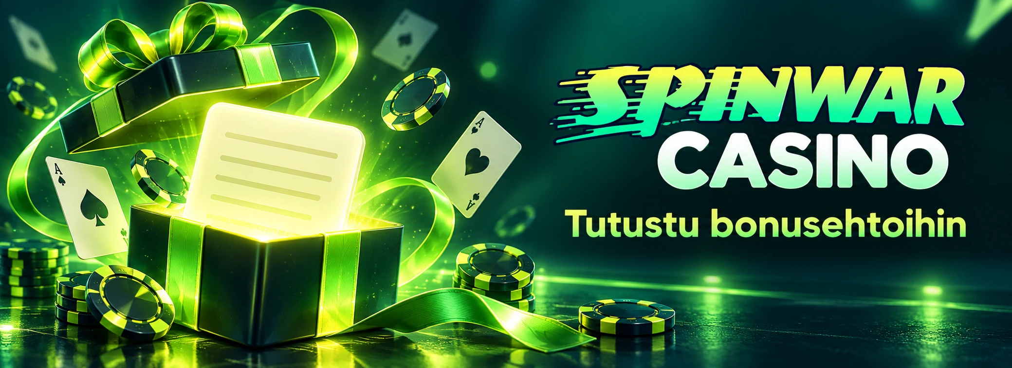 Spinwar Casinon bonusehtoja käsittelevä vihreäsävyinen banneri