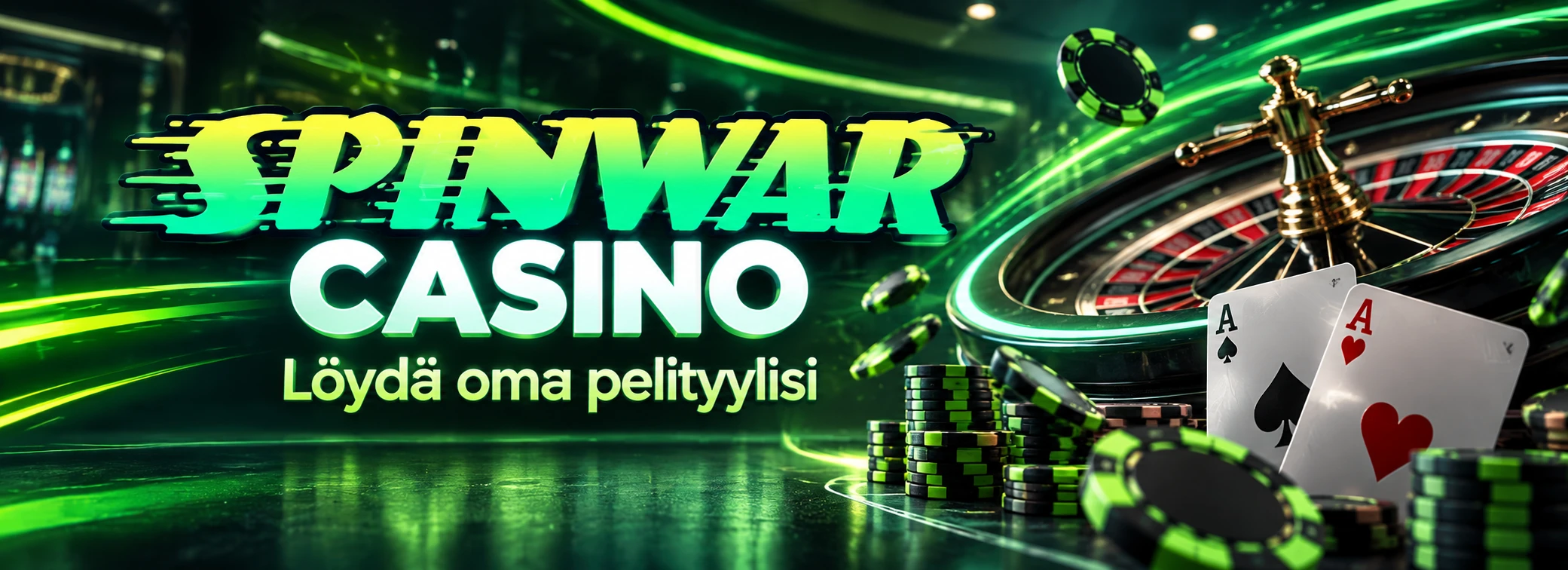 Spinwar Casinon vihreäsävyinen peliaiheinen banneri